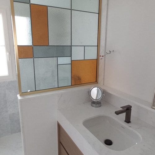Douche Vitrail-Serrurerie Laiton Brossé